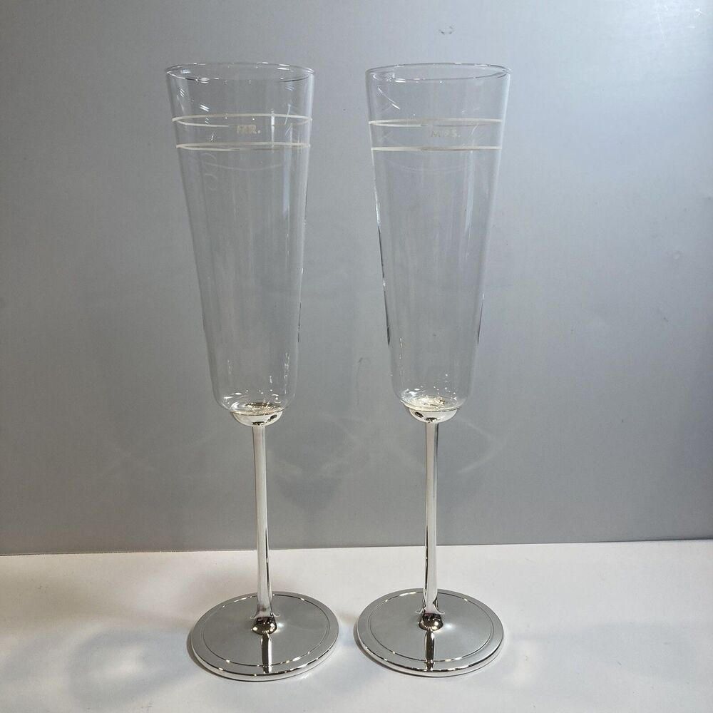Kate Spade Lenox Wedding Champagne Flute Set Mr & Mrs Darling Point Crystal - Picture 2 of 10